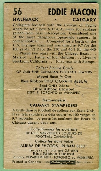 1954 Blue Ribbon Tea CFL Football